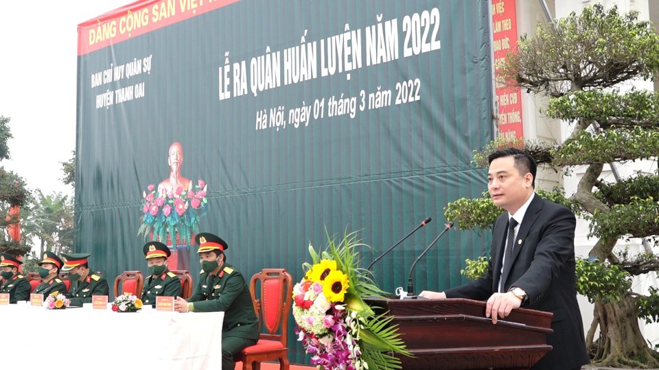 Chủ tịch UBND huyện Thanh Oai ph&aacute;t biểu tại buổi lễ