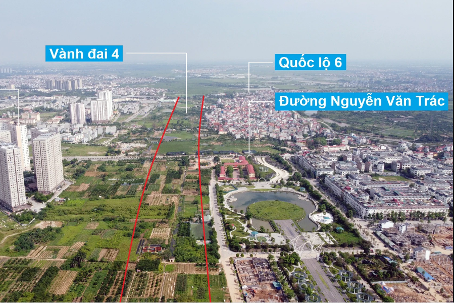 V&agrave;nh đai 4 theo quy hoạch đi qua đường Nguyễn Văn Tr&aacute;c hướng về QL6. Ảnh: Hạ Vũ