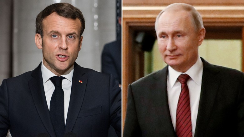 Tổng thống Ph&aacute;p Emmanuel Macron v&agrave; Tổng thống Nga Vladimir Putin đ&atilde; c&oacute; cuộc điện đ&agrave;m tối ng&agrave;y 6/3 về t&igrave;nh h&igrave;nh tại Ukraine. Ảnh: CNN