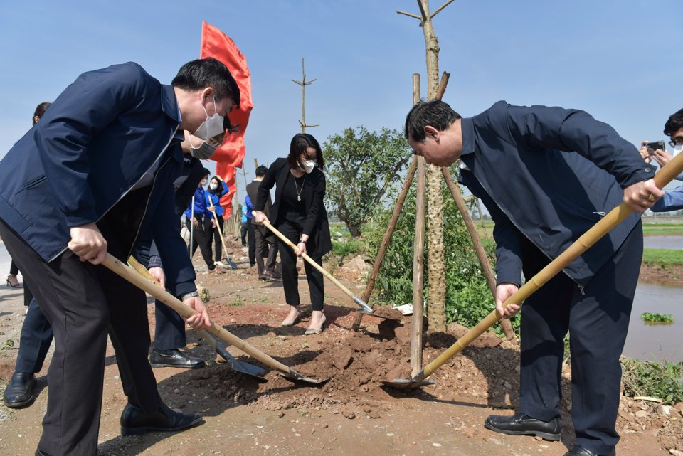 C&aacute;c đại biểu tham gia lễ trồng c&acirc;y tại huyện Mỹ Đức