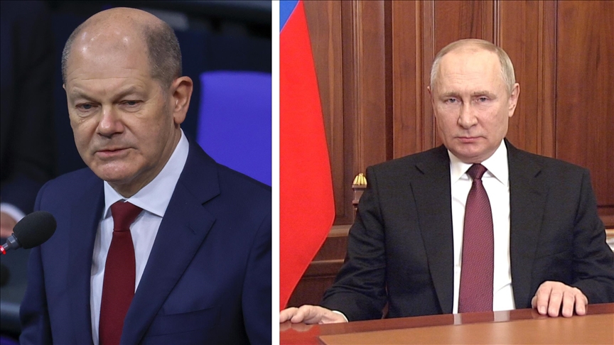 Thủ tướng Đức Olaf Scholz (b&ecirc;n tr&aacute;i) v&agrave; Tổng thống Nga Vladimir Putin vừa c&oacute; cuộc điện đ&agrave;m về Ukraine h&ocirc;m 9/3.
