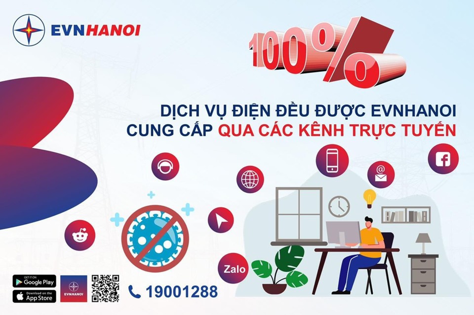 100% dịch vụ điện đều được EVNHANOI cung cấp qua c&aacute;c k&ecirc;nh trực tuyến &nbsp;