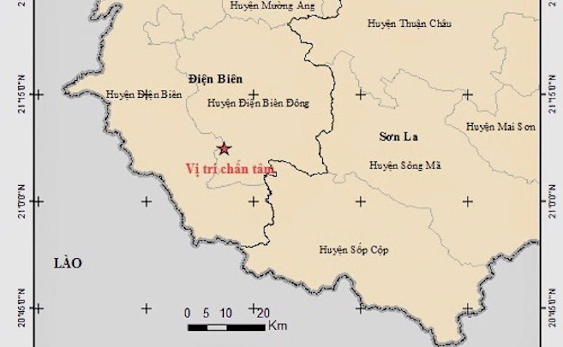 T&acirc;m chấn của trận động đất c&oacute; cường độ 4,5 độ Richer xảy ra ng&agrave;y 14/3 tại tỉnh Điện Bi&ecirc;n.