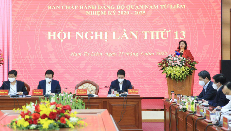 Quang cảnh Hội nghị lần thứ 13 Ban Chấp h&agrave;nh Đảng bộ quận Nam Từ Li&ecirc;m kh&oacute;a III. Ảnh: Quang Th&aacute;i.