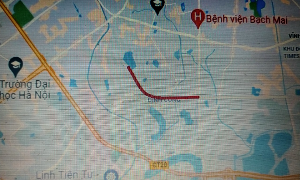 Đoạn đường đang chờ GPMB (b&ocirc;i đỏ) tại địa b&agrave;n quận Ho&agrave;ng Mai. (Ảnh Google).