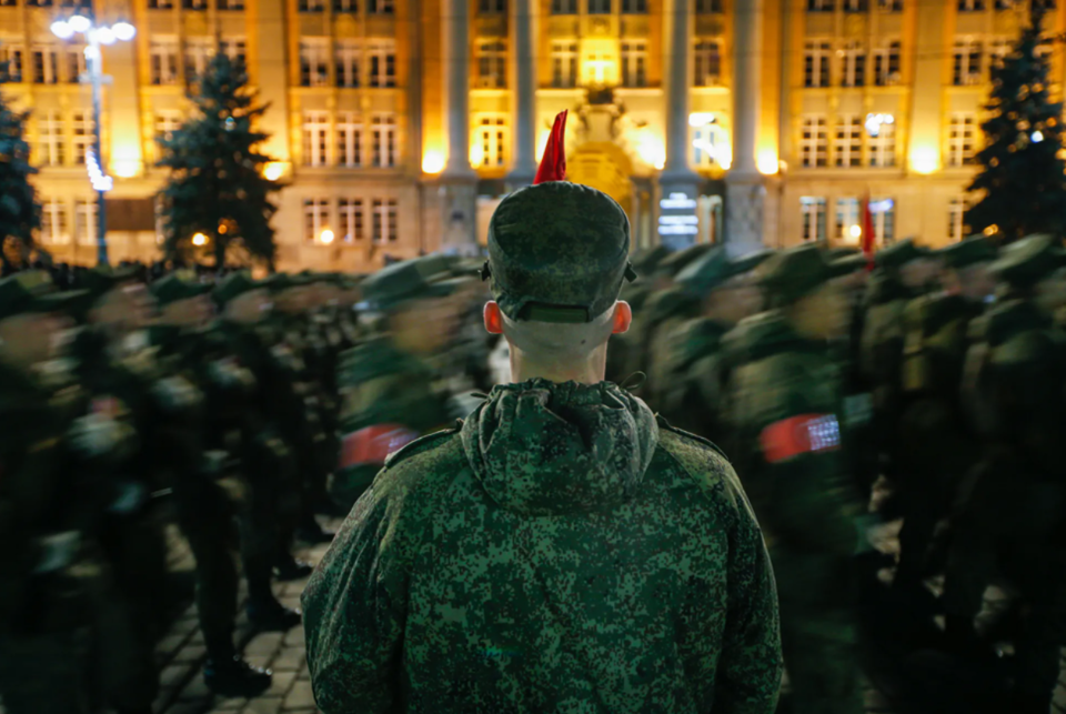 Diễn tập cho lễ duyệt binh Ngày Chiến thắng ở TP Yekaterinburg, miền Trung nước Nga,ngày 25-4-2022. Ảnh TASS