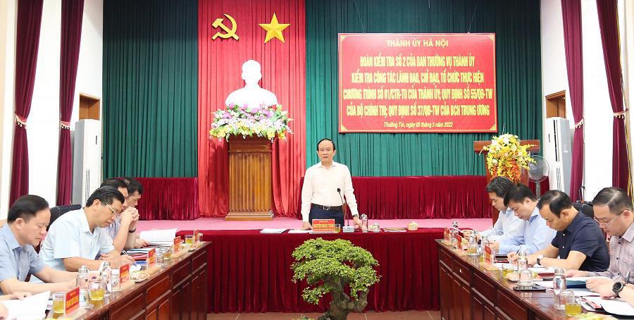 Phó Bí thư Thành ủy, Chủ tịch HĐND TP Hà Nội Nguyễn Ngọc Tuấn phát biểu tại buổi kiểm tra.