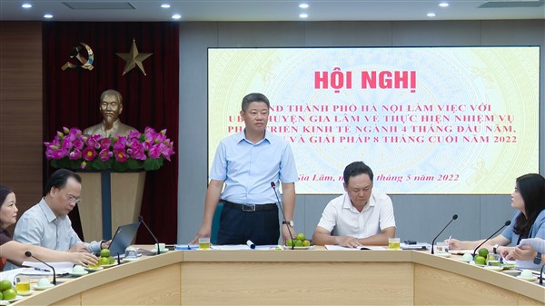 Ph&oacute; Chủ tịch UBND TP H&agrave; Nội Nguyễn Mạnh Quyền ph&aacute;t biểu chỉ đạo tại cuộc l&agrave;m việc