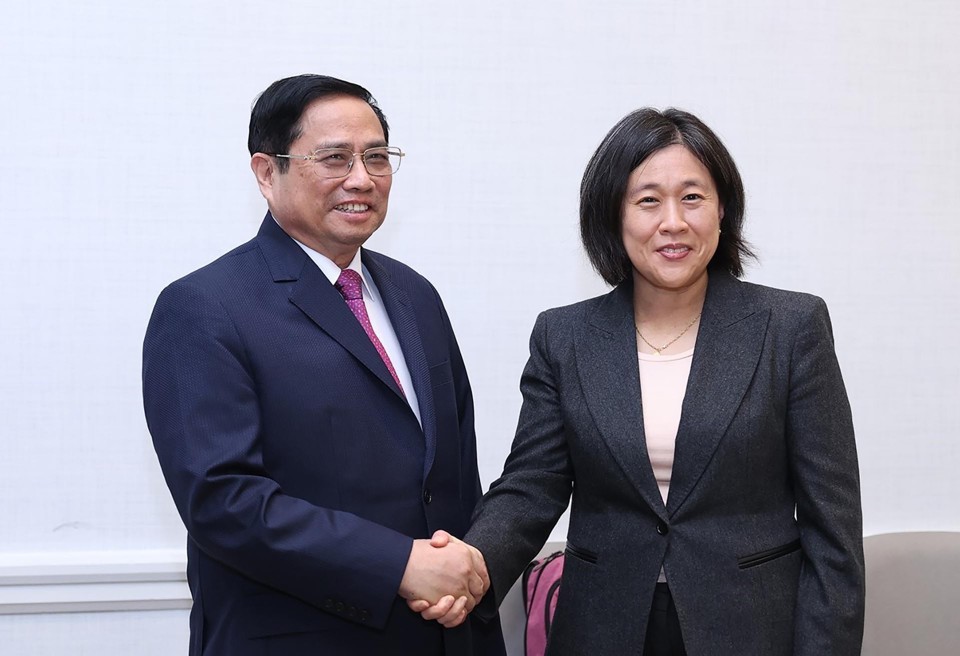 Thủ tướng Phạm Minh Ch&iacute;nh tiếp Đại diện Thương mại Hoa Kỳ Katherine Tai. Ảnh: TTXVN