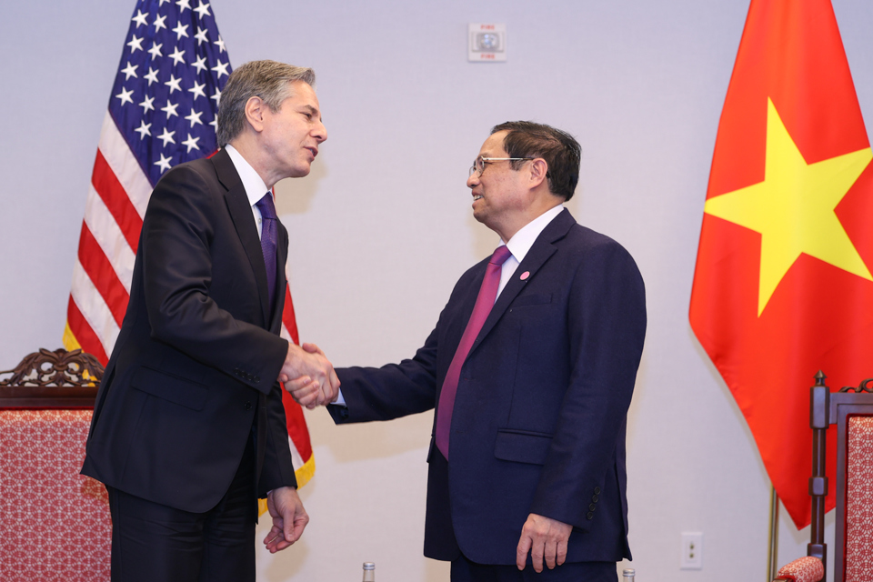 Thủ tướng Ch&iacute;nh phủ Phạm Minh Ch&iacute;nh tiếp Ngoại trưởng Hoa Kỳ Antony Blinken - Ảnh: VGP/Nhật Bắc