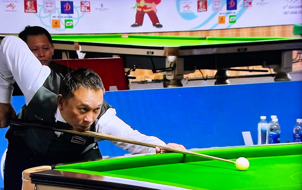 Cơ thủ Wattana James của Th&aacute;i Lan gi&agrave;nh huy chương v&agrave;ng nội dung Snooker nam 15 bi đỏ trong ng&agrave;y thi đấu 22/5.