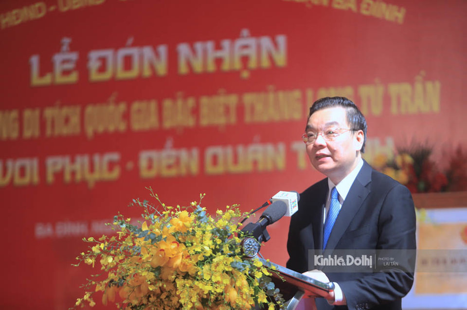 Chủ tịch UBND TP H&agrave; Nội Chu Ngọc Anh ph&aacute;t biểu.