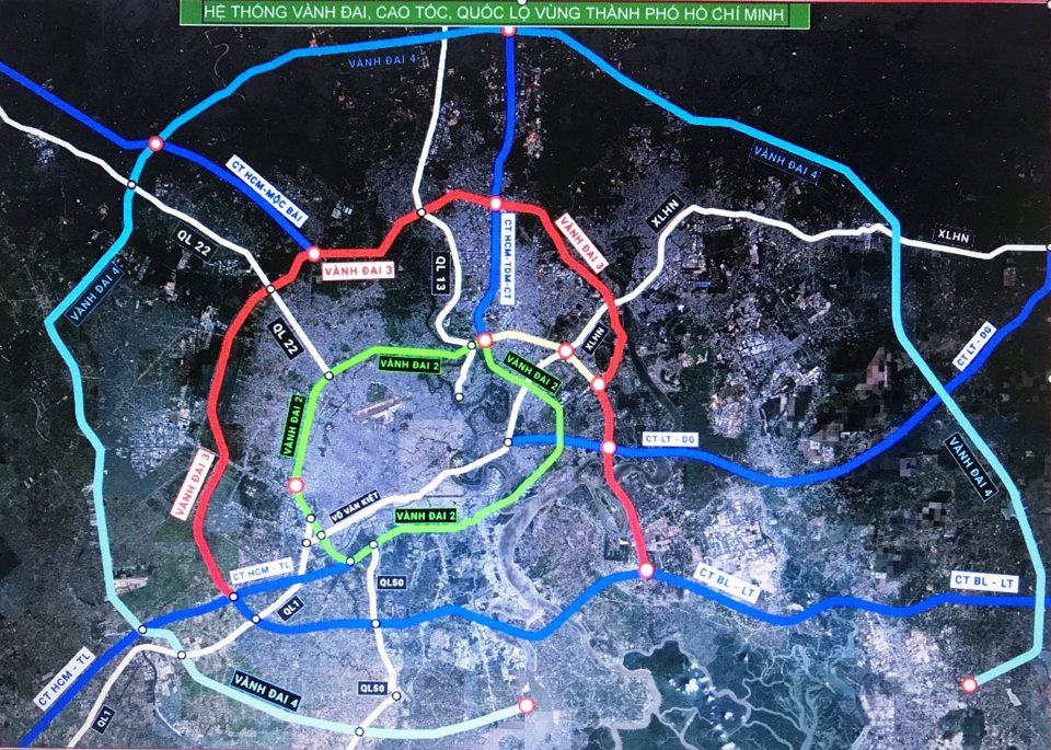 Hệ thống v&agrave;nh đai, cao tốc, quốc lộ v&ugrave;ng TP Hồ Ch&iacute; Minh.