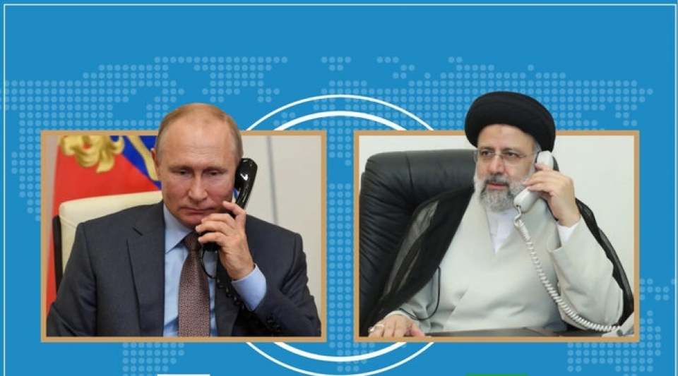 Tổng thống Nga Vladimir Putin v&agrave; người đồng cấp Iran Ebrahim Raisi c&oacute; cuộc điện đ&agrave;m h&ocirc;m 8/6. Ảnh: Presstv