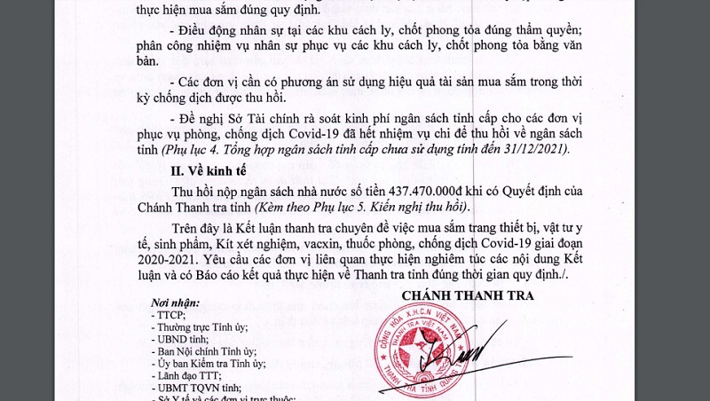 Một phần nội dung th&ocirc;ng b&aacute;o Kết luận thanh tra của Thanh tra tỉnh Quảng Trị.