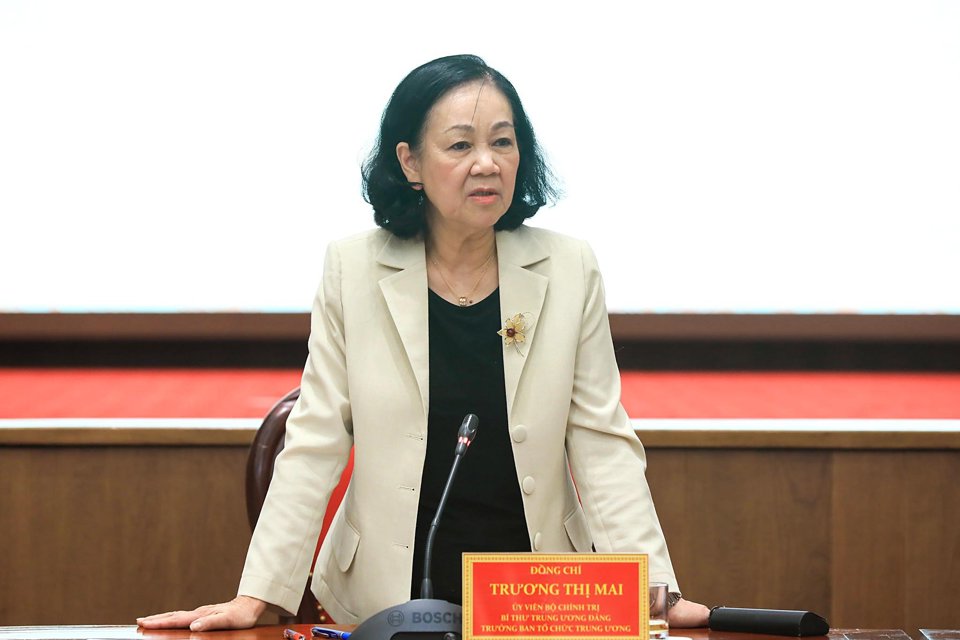 Trưởng ban Tổ chức Trung ương Trương Thị Mai ph&aacute;t biểu kết luận hội thảo.