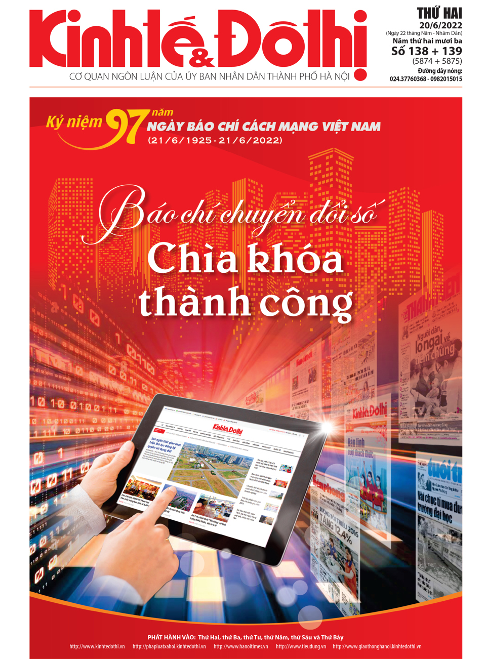 Trang nhất số báo đặc biệt Kỷ niệm 97 năm ngày Báo chí Cách mạng Việt Nam (21/6/1925 - 21/6/2022)