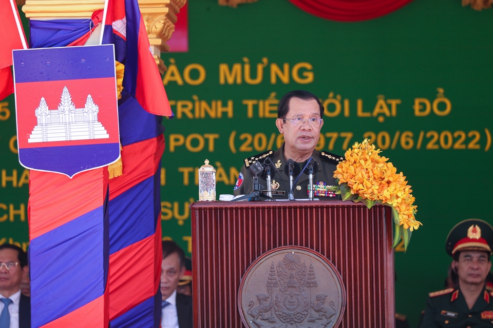 Thủ tướng Hun Sen ph&aacute;t biểu tại Lễ kỷ niệm - Ảnh: VGP/Nhật Bắc