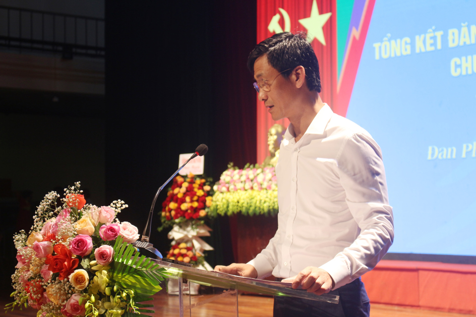 Chủ tịch UBND huyện Đan Phượng L&ecirc; Thanh Nam ph&aacute;t biểu tại hội nghị.