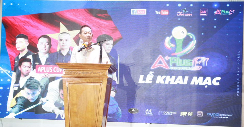 Phó Chủ tịch Liên đoàn Billiards & Snooker Việt Nam Nguyễn Minh Hoàng phát biểu tại lễ công bố.