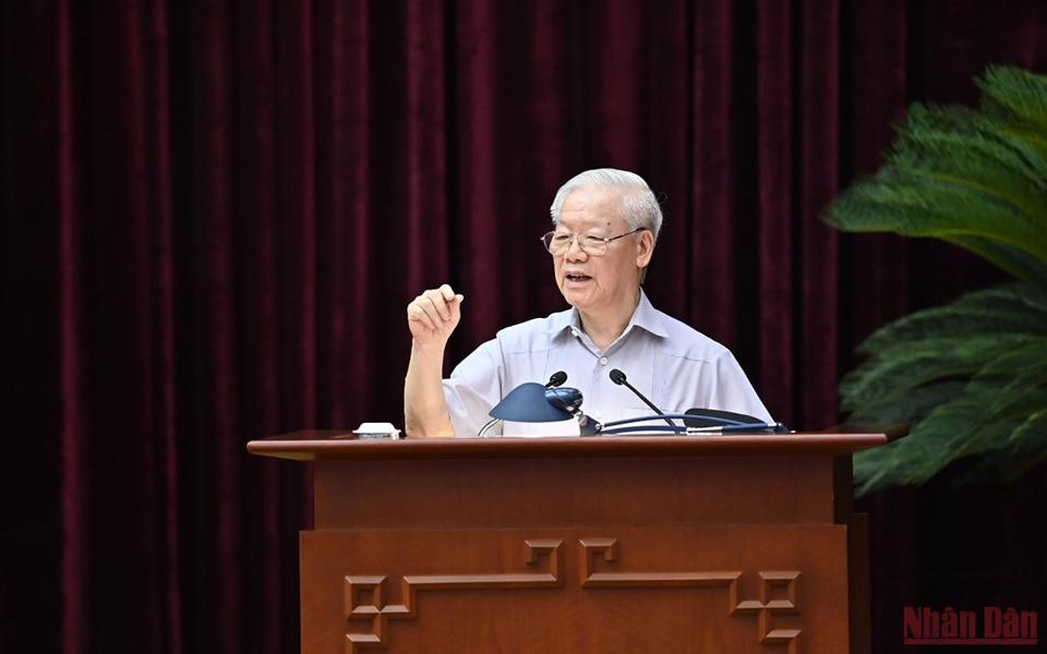 Tổng Bí thư Nguyễn Phú Trọng phát biểu kết luận hội nghị. Ảnh: NhanDan.com.vn
