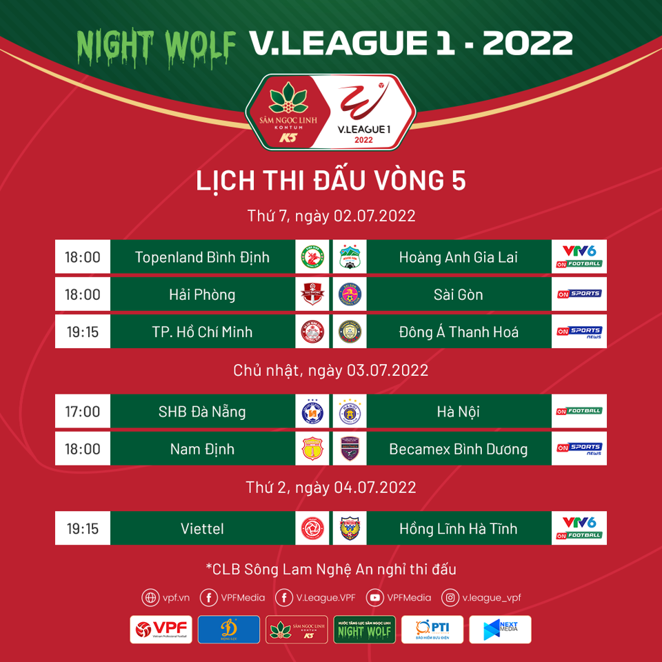 Lịch thi đấu chi tiết vòng 5 V-League 2022 - Ảnh 1