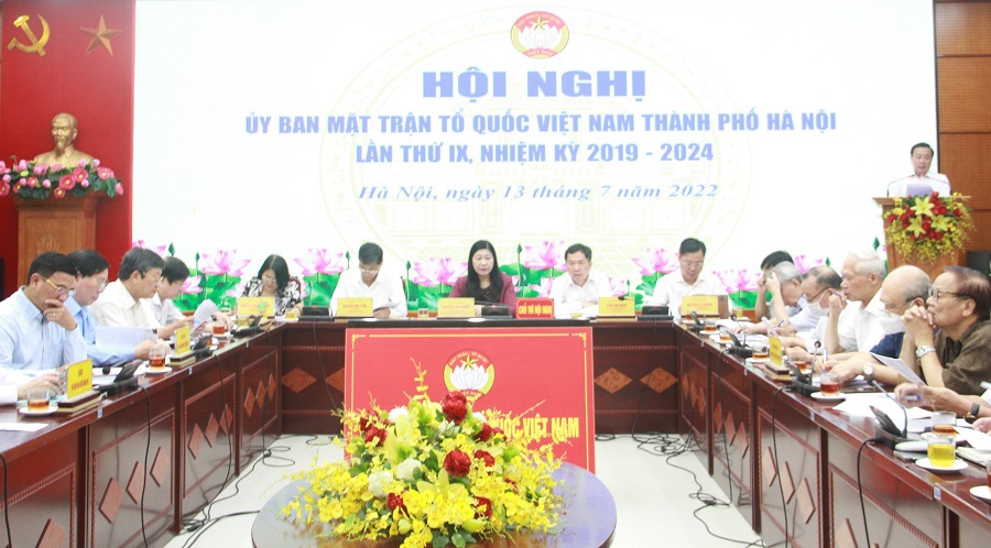 Quang cảnh Hội nghị&nbsp;Ủy ban MTTQ Việt Nam TP H&agrave; Nội lần thứ IX, nhiệm kỳ 2019-2024