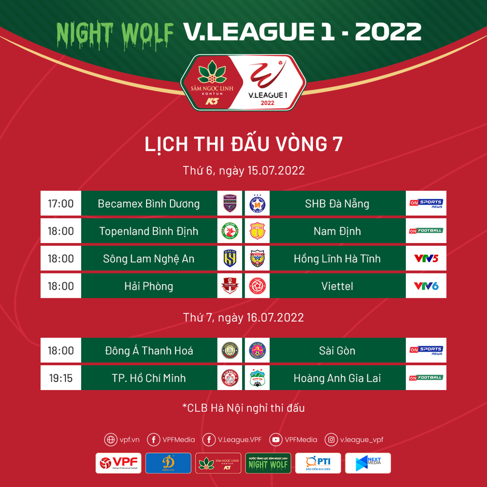 Lịch thi đấu chi tiết vòng 7 V-League 2022 - Ảnh 1