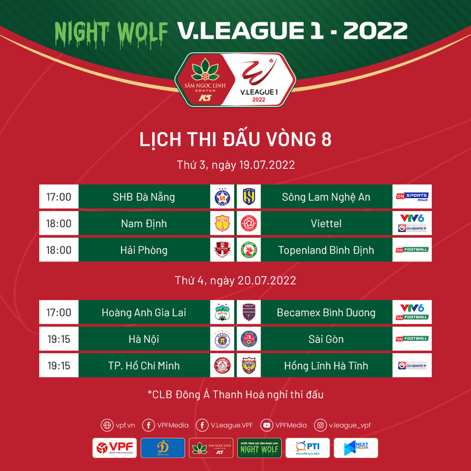 Lịch thi đấu chi tiết vòng 8 V-League 2022 - Ảnh 1