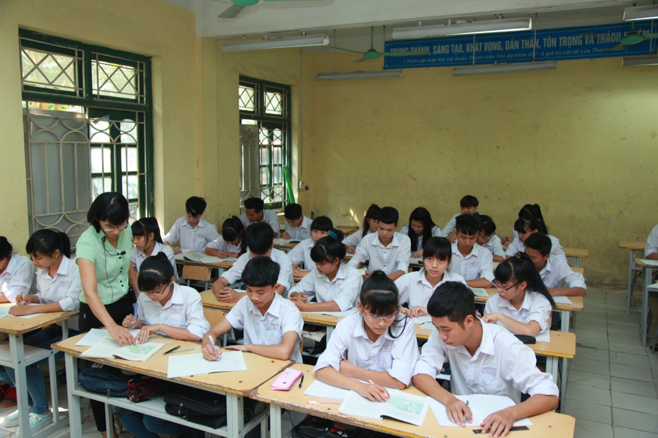 Học sinh Trường THPT Tiền Phong, huyện Mê Linh trong giờ học.  Ảnh: Phạm Hùng