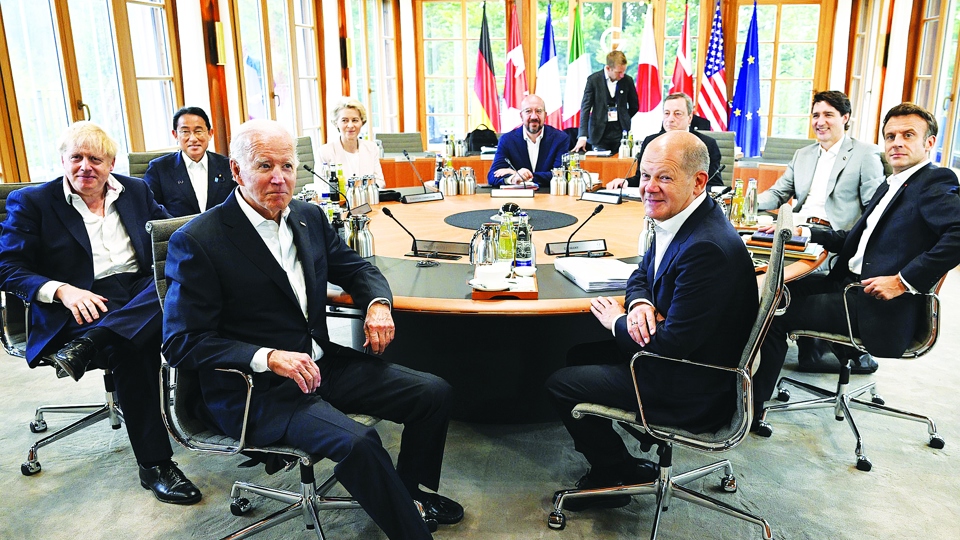 C&aacute;c nh&agrave; l&atilde;nh đạo G7 gặp mặt tại Đức, ng&agrave;y 26/6/2022. Ảnh: AFP