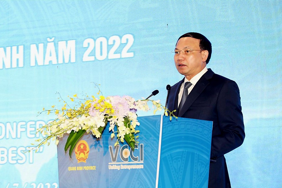 B&iacute; thư Tỉnh ủy Quảng Ninh Nguyễn Xu&acirc;n K&yacute; ph&aacute;t biểu tại Hội nghị X&uacute;c tiến đầu tư Quảng Ninh năm 2022.