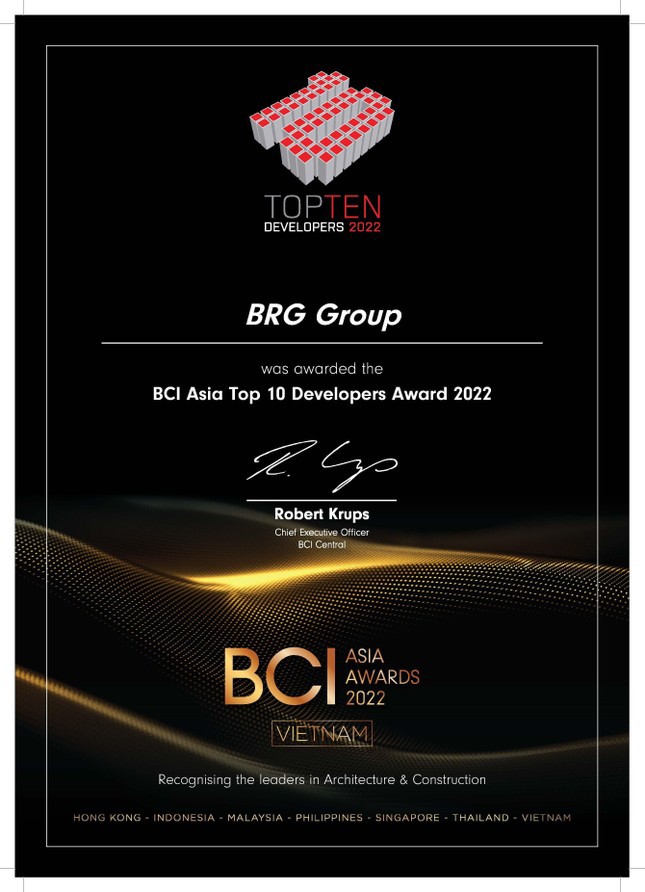 Tập đo&agrave;n BRG được vinh danh l&agrave; &ldquo;Top 10 Chủ đầu tư h&agrave;ng đầu Việt Nam&rdquo;tại giải thưởng BCI Asia Awards 2022