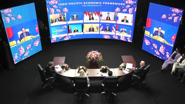 Thủ tướng Phạm Minh Chính tham dự và phát biểu theo hình thức trực tuyến tại lễ công bố khởi động thảo luận về IPEF hồitháng 5/2022.