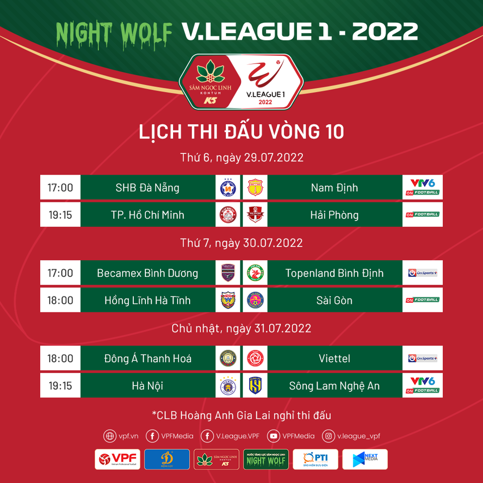Lịch thi đấu chi tiết vòng 10 V-League 2022 - Ảnh 1