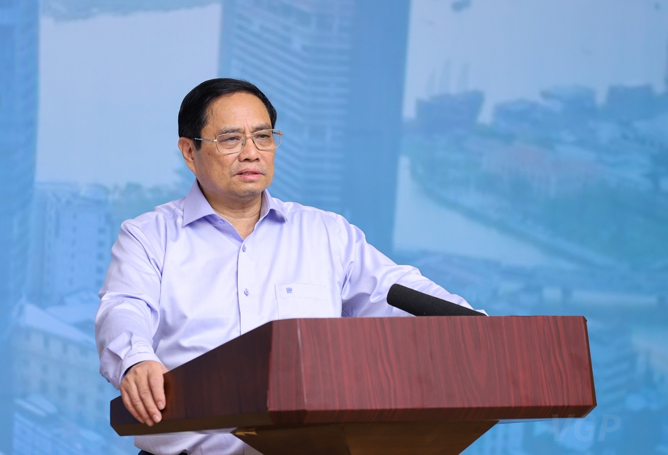 Thủ tướng Phạm Minh Ch&iacute;nh ph&aacute;t biểu tại hội nghị. Ảnh: VGP