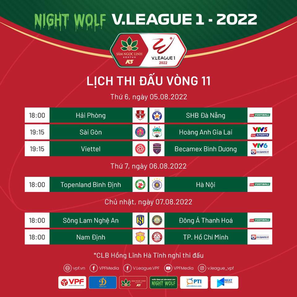 Lịch thi đấu chi tiết vòng 11 V-League 2022 - Ảnh 1