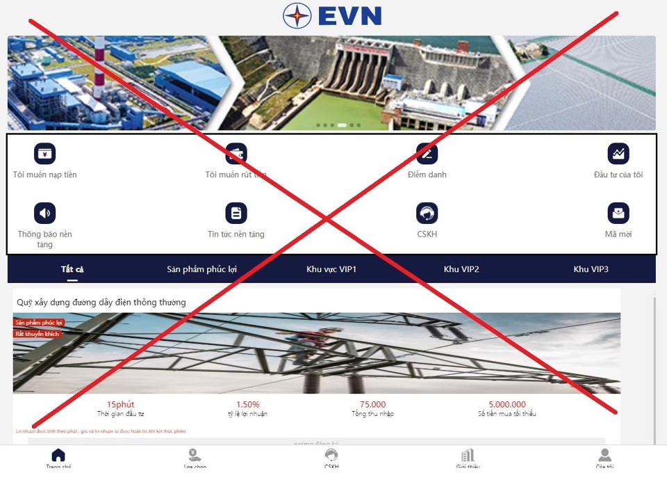 Trang web sử dụng một số nội dung, h&igrave;nh ảnh, logo của EVN.