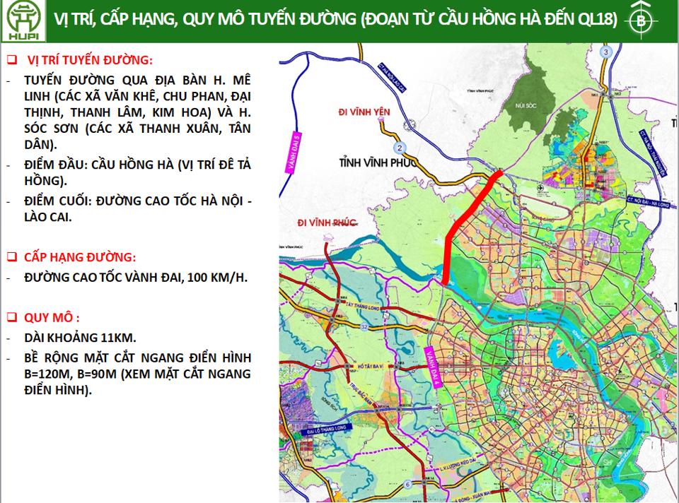 Sơ đồ đường V&agrave;nh đai 4 đoạn từ cầu Hồng H&agrave; đến quốc lộ 18.