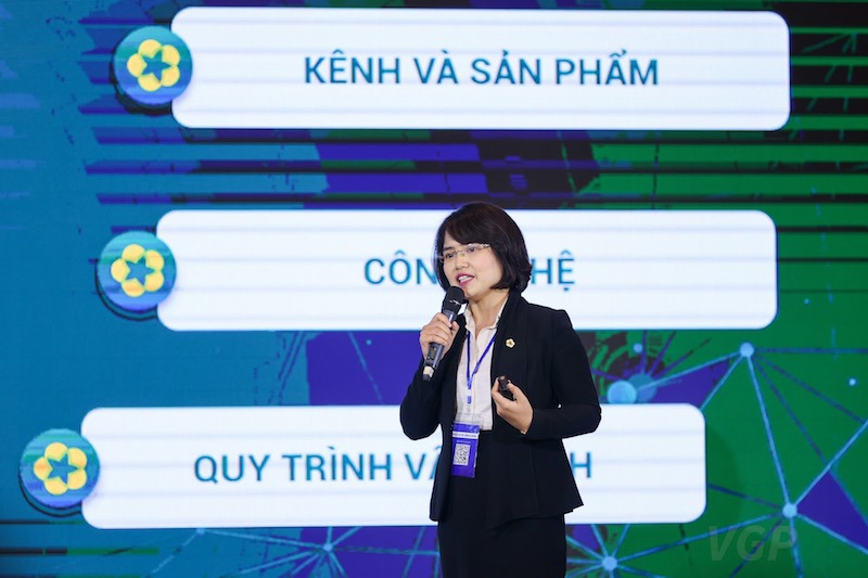 Ph&oacute; Tổng gi&aacute;m đốc BIDV Nguyễn Thị Quỳnh Giao chia sẻ tại lễ khai mạc sự kiện. Nguồn: VGP/Nhật Bắc