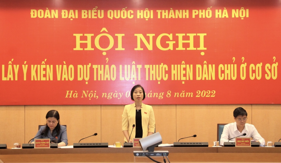 Theo Ph&oacute; Trưởng đo&agrave;n chuy&ecirc;n tr&aacute;ch Đo&agrave;n ĐBQH TP H&agrave; Nội Phạm Thị Thanh Mai, c&aacute;c &yacute; kiến đều khẳng định sự cần thiết của Luật, gi&uacute;p đo&agrave;n khảo s&aacute;t đ&aacute;nh gi&aacute; kh&aacute;ch quan c&ocirc;ng t&aacute;c triển khai thực hiện quy định, ch&iacute;nh s&aacute;ch ph&aacute;p luật li&ecirc;n quan đến việc thực hiện d&acirc;n chủ ở cơ sở