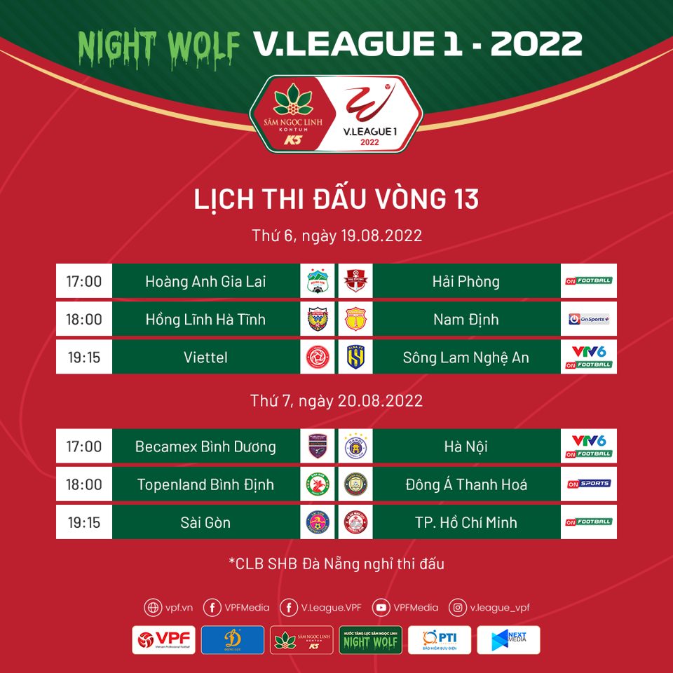 Lịch thi đấu chi tiết vòng 13 V-League 2022 - Ảnh 1