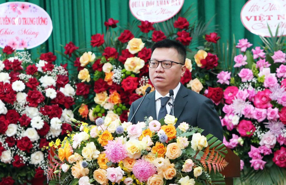 Ph&oacute; Trưởng Ban Tuy&ecirc;n gi&aacute;o T.Ư , Chủ tịch Hội Nh&agrave; b&aacute;o Việt Nam L&ecirc; Quốc Minh ph&aacute;t biểu tại buổi Lễ kỷ niệm.