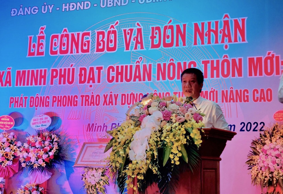 Chủ tịch UBND huyện S&oacute;c Sơn Phạm Văn Minh ph&aacute;t biểu tại buổi lễ.