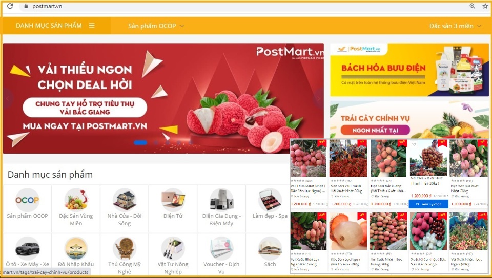 Vải thiều Bắc Giang tr&ecirc;n s&agrave;n thương mại điện tử Postmart.vn. Ảnh minh họa