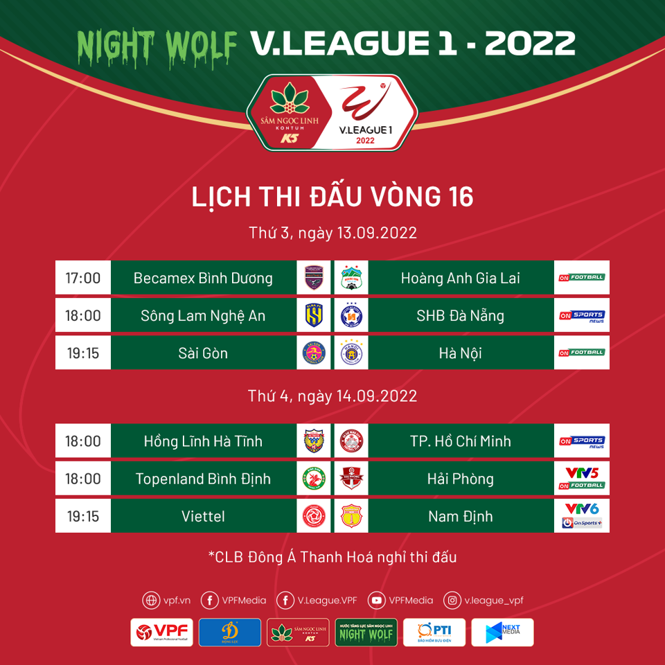 Lịch thi đấu chi tiết vòng 16 V-League 2022 - Ảnh 1