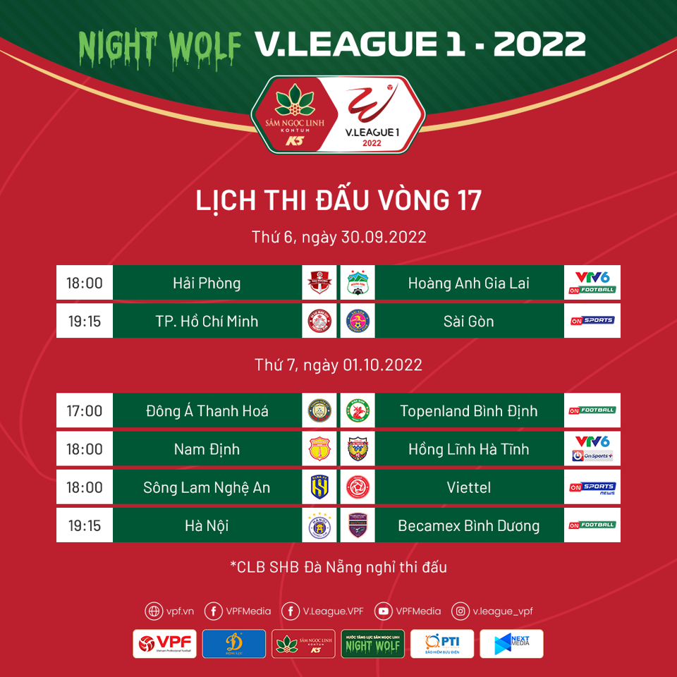 Lịch thi đấu chi tiết vòng 17 V-League 2022 - Ảnh 1