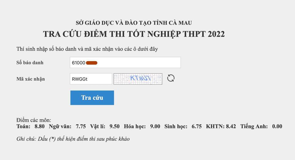 Kết quả các bài thi tốt nghiệp THPT 2022 của em T