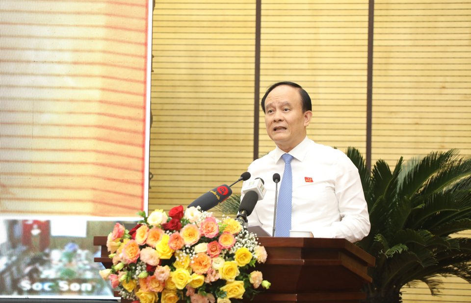 Chủ tịch HĐND TP H&agrave; Nội Nguyễn Ngọc Tuấn ph&aacute;t biểu kết luận tại Hội nghị