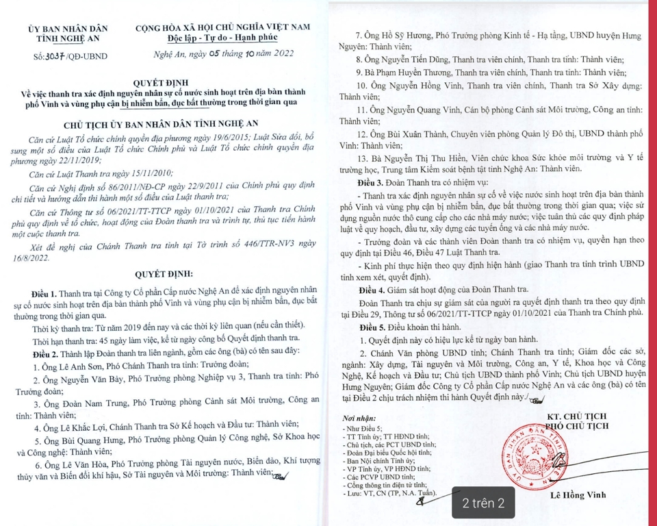 Quyết định của UBND tỉnh Nghệ An